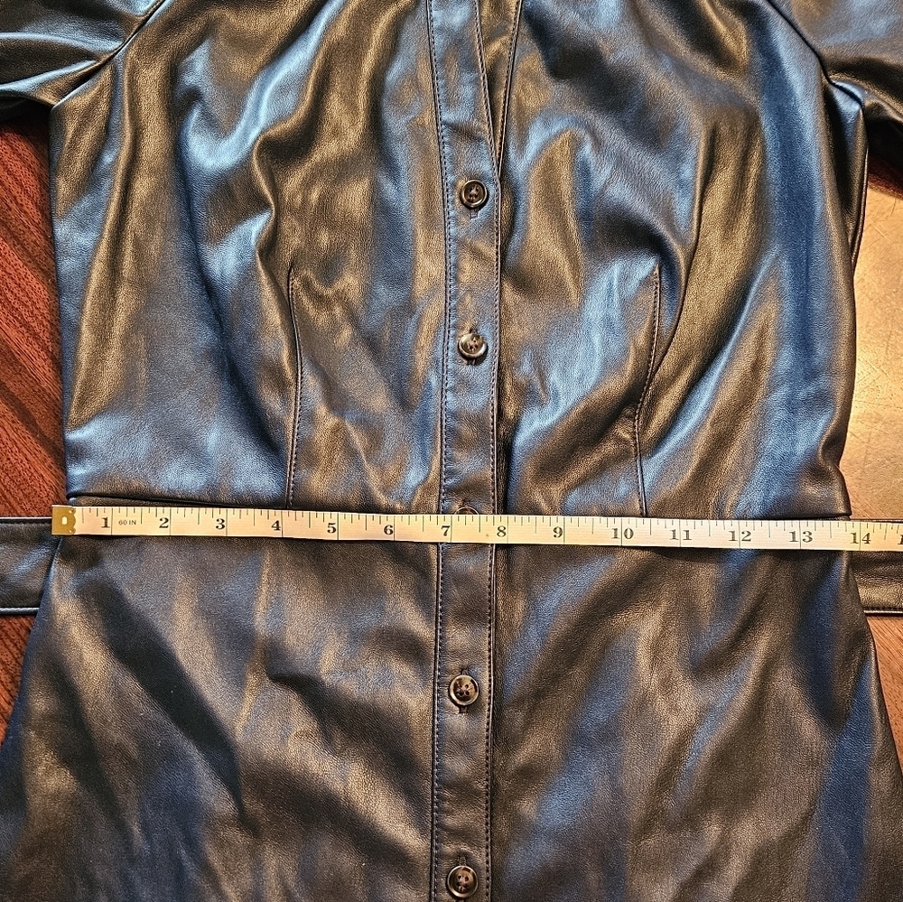 Ann Taylor Faux Leather Navy Shirt Dress Short Sleeve Midi Sz 0 Petite NWT - Picture 9 of 13